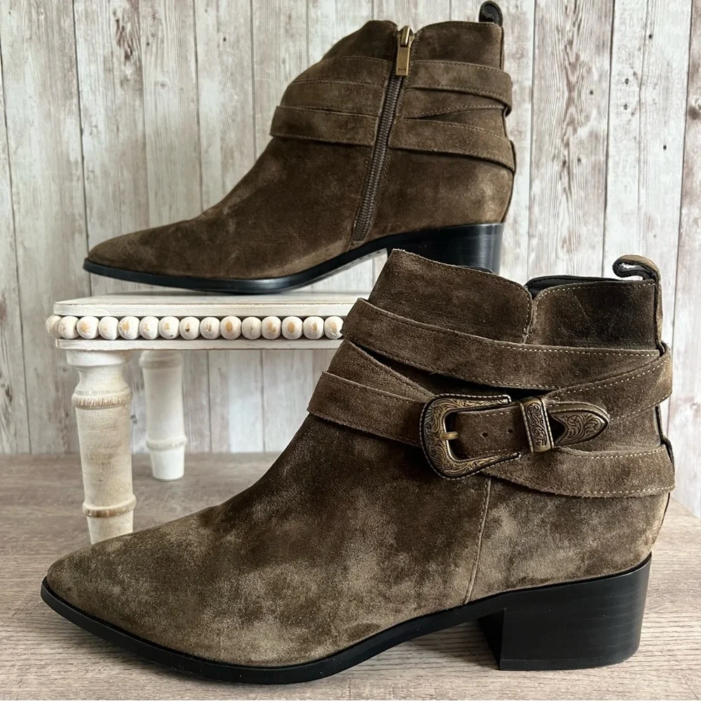 Marc Fisher Women’s Yandi Suede Olive Green Western Boots Size 8.5